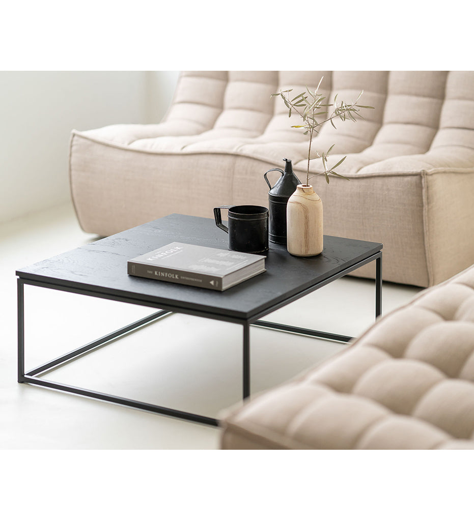 Oak Thin Black Coffee Table - Square