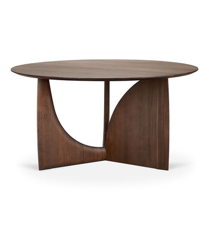 Geometric Dining Table - Varnished Brown Teak - Round - 59 in.