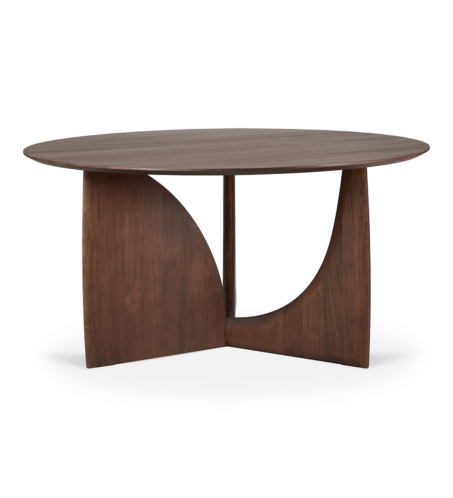 Geometric Dining Table - Varnished Brown Teak - Round - 59 in.