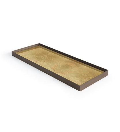 Gold Leaf Glass Valet Tray - Metal Rim - Rectangular - L