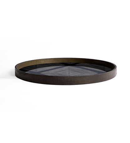 Linear Squares Glass Tray - Ink - Round - L