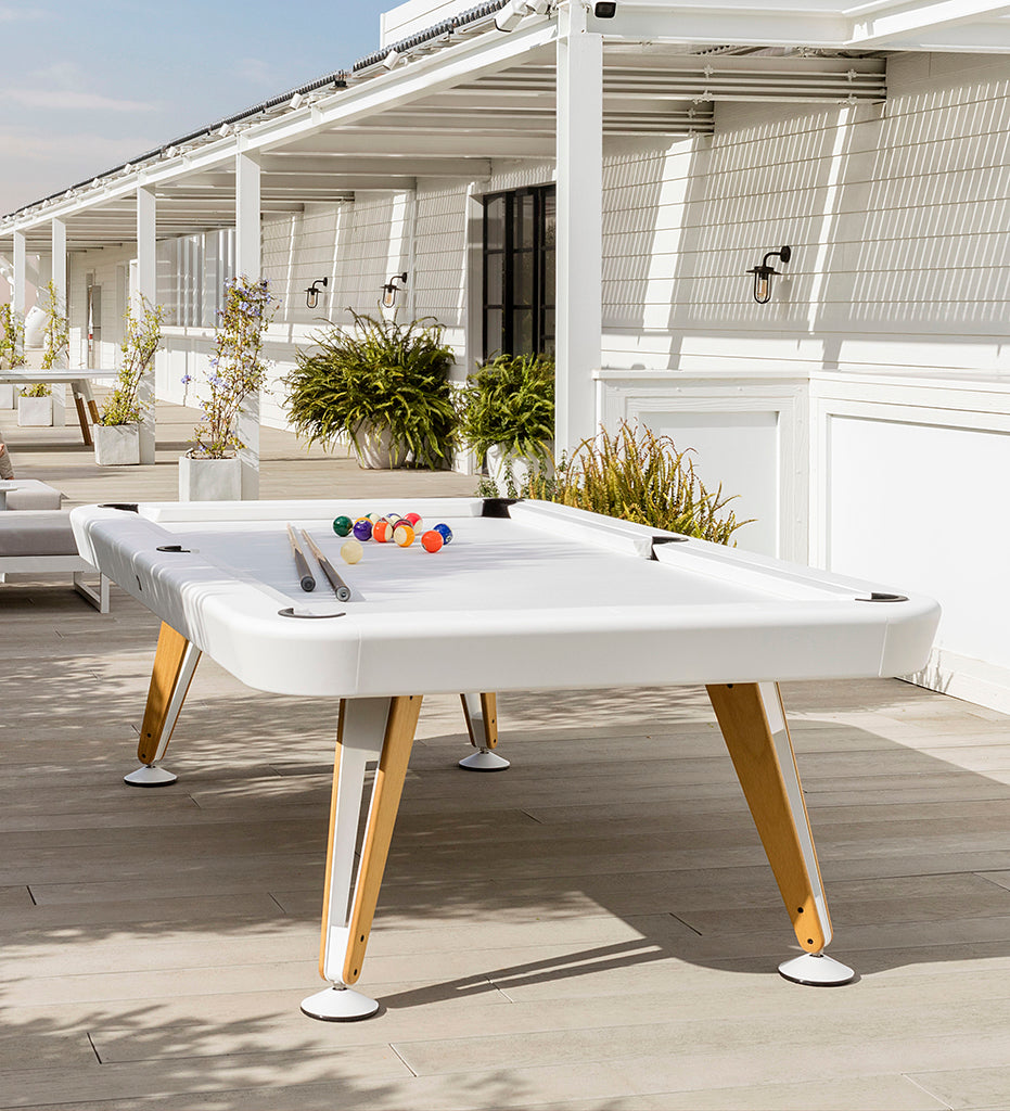 lifestyle, RS Barcelona Diagonal 7' Outdoor Pool Table - White Frame DIPTOUTA7