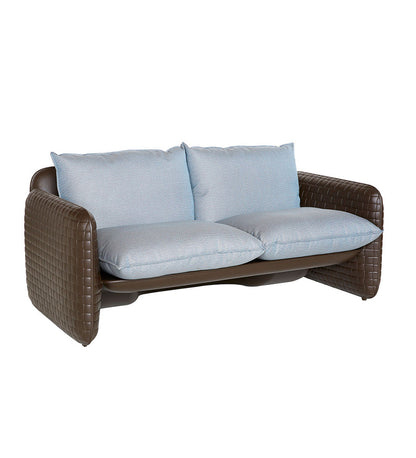 Slide Mara Sofa - Chocolate Brown with River Blue cushions