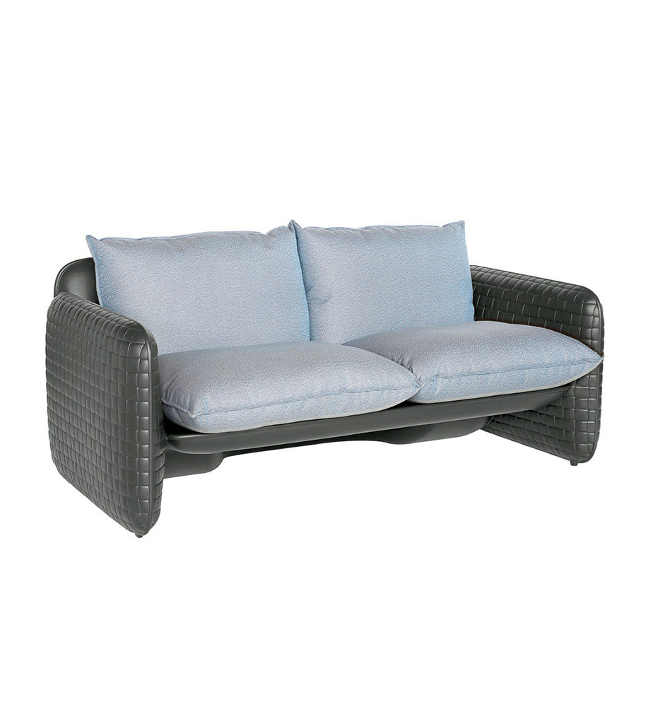 Slide Mara Sofa - Elephant Grey with River Blue cushions