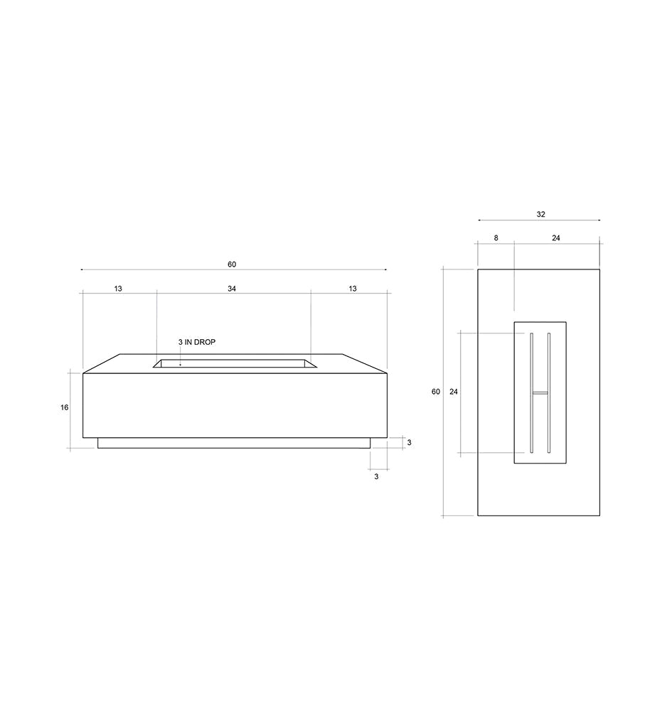 Las Palmas Fire Table 32" x 60" Diagram