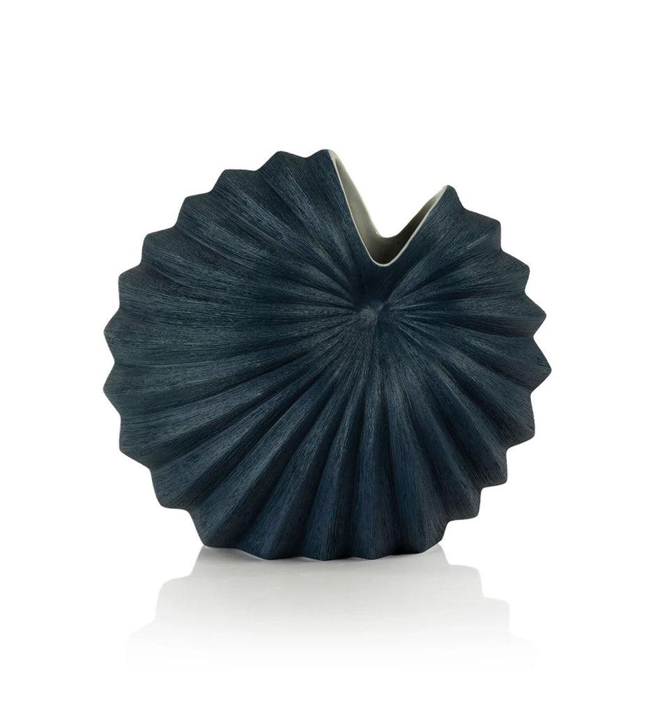 Allred Collaborative - Zodax - Blue Palm Shell Porcelain Vase - Blue Palm Shell Porcelain Vase - TH-1679