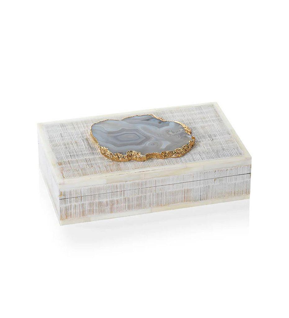 Allred Collaborative - Zodax - Chiseled Mango Wood and Bone Box with Agate Stone - Chiseled Mango Wood and Bone Box with Agate Stone - IN-6339