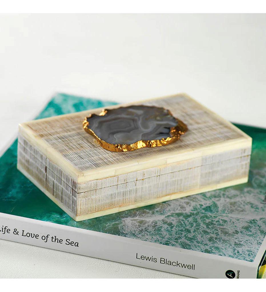 Allred Collaborative - Zodax - Chiseled Mango Wood and Bone Box with Agate Stone - Chiseled Mango Wood and Bone Box with Agate Stone - IN-6339