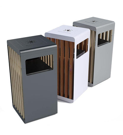 Allred Collaborative - CitySi - Strip ALU Wood Litter Bin - - Strip ALU Wood Litter Bin - Strip ALU Wood Litter Bin - - Pure White 9010 STP01-9010